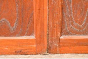 アンティーク建具　和の空間作りにお勧めな格子入りガラス戸2枚セット(引き戸、格子戸)(R-066861)