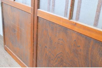 アンティーク建具　和の空間作りにお勧めな格子入りガラス戸2枚セット(引き戸、格子戸)(R-066861)