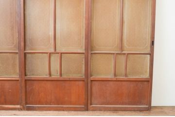アンティーク建具　大正ロマン　ガラスにおしゃれな模様が入った組子入り幅狭ガラス戸3枚セット(引き戸)(R-066862)