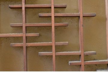 アンティーク建具　大正ロマン　ガラスにおしゃれな模様が入った組子入り幅狭ガラス戸3枚セット(引き戸)(R-066862)