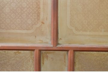アンティーク建具　大正ロマン　ガラスにおしゃれな模様が入った組子入り幅狭ガラス戸3枚セット(引き戸)(R-066862)