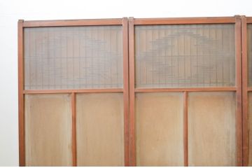 アンティーク建具　大正ロマン　ガラスにおしゃれな模様が入った組子入り幅狭ガラス戸3枚セット(引き戸)(R-066862)