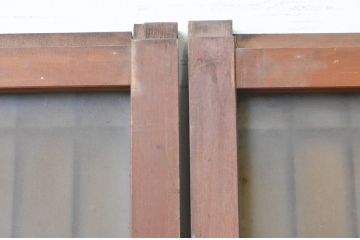 アンティーク建具　大正ロマン　ガラスにおしゃれな模様が入った組子入り幅狭ガラス戸3枚セット(引き戸)(R-066862)