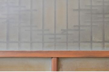 アンティーク建具　大正ロマン　ガラスにおしゃれな模様が入った組子入り幅狭ガラス戸3枚セット(引き戸)(R-066862)