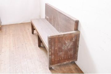和製アンティーク　レトロな佇まいが魅力の木製ベンチ(長椅子、長イス、板座チェア、2人掛け、3人掛け)(R-066863)