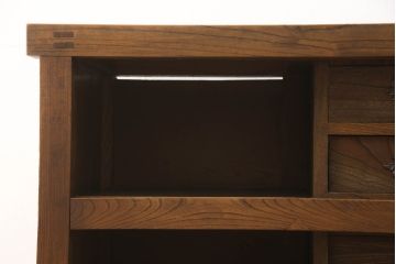和製アンティーク　総欅(ケヤキ)材　北陸地方産　重厚な佇まいが魅力!!横桟回しの帳場箪笥(帳箱、銭戸棚、舟箪笥、船箪笥、時代箪笥、収納棚、収納タンス、サイドボード)(R-066874)