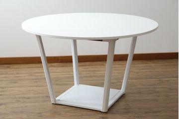 中古　短期展示品　極美品　コクヨ(KOKUYO)　リージョン(Region)　ボックス脚 円形テーブル(LT-RGC12M)　グレインドホワイト　シンプルですっきりとした佇まいが魅力のミーティングテーブル(オフィスデスク、会議テーブル、ラウンドテーブル、丸テーブル、ワークデスク)(定価約15万9千円)(R-066885)
