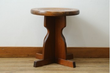 和製ビンテージ　民芸家具　温かい木の温もり溢れるスツール　(R-066895)