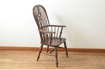 中古　松本民芸家具　#44A型　シックな色合いとクラシカルな佇まいが魅力のウィンザーチェア(ウインザーチェア、アームチェア、板座チェア、ダイニングチェア、椅子、イス)(定価約20万円)(R-066898)