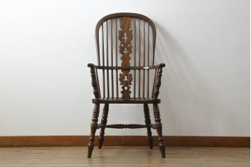 中古　松本民芸家具　#44A型　シックな色合いとクラシカルな佇まいが魅力のウィンザーチェア(ウインザーチェア、アームチェア、板座チェア、ダイニングチェア、椅子、イス)(定価約20万円)(R-066899)
