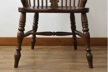 中古　松本民芸家具　#44A型　シックな色合いとクラシカルな佇まいが魅力のウィンザーチェア(ウインザーチェア、アームチェア、板座チェア、ダイニングチェア、椅子、イス)(定価約20万円)(R-066899)