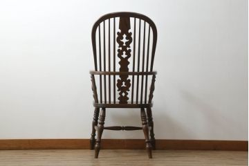 中古　松本民芸家具　#44A型　シックな色合いとクラシカルな佇まいが魅力のウィンザーチェア(ウインザーチェア、アームチェア、板座チェア、ダイニングチェア、椅子、イス)(定価約20万円)(R-066899)