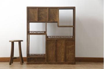 和製ビンテージ　指物工芸家具　桑材　上質な和の空間づくりにおすすめの飾り棚(茶棚、戸棚、収納棚、違い棚、ヴィンテージ)(R-066904)