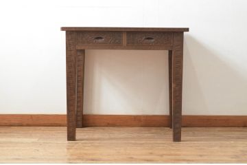 中古　美品　軽井沢彫り　隅々まで丁寧に施された彫刻デザインが魅力の平机(コンソールテーブル、ワークデスク、在宅用、在宅ワーク用、作業台)(定価約55万円)(R-066907)