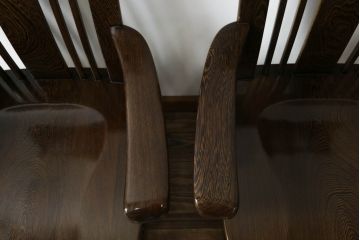 中古　鉄刀木(タガヤサン)　美しい杢目が目を惹くダイニングチェア2脚セット(板座チェア、椅子、イス)(R-066910)