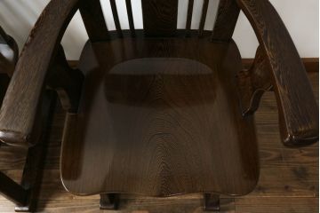中古　鉄刀木(タガヤサン)　美しい杢目が目を惹くダイニングチェア2脚セット(板座チェア、椅子、イス)(R-066910)