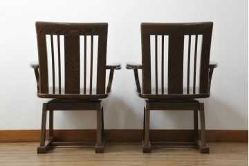 中古　鉄刀木(タガヤサン)　美しい杢目が目を惹くダイニングチェア2脚セット(板座チェア、椅子、イス)(R-066910)