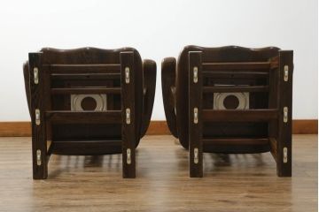 中古　鉄刀木(タガヤサン)　美しい杢目が目を惹くダイニングチェア2脚セット(板座チェア、椅子、イス)(R-066910)
