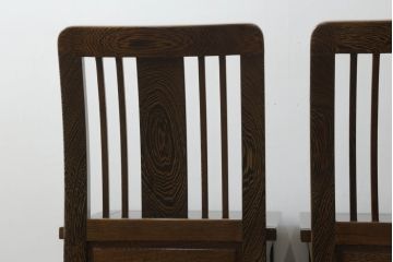 中古　鉄刀木(タガヤサン)　美しい杢目が目を惹く収納付き板座チェア2脚セット(ダイニングチェア、椅子、イス)(R-066911)