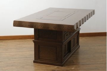 中古　鉄刀木(タガヤサン)　2wayでフレキシブルに使える!!美しい杢目が目を惹く囲炉裏テーブル(木製火鉢、関西火鉢、長火鉢、ダイニングテーブル、6人掛け、食卓、座卓、センターテーブル、ローテーブル)(R-066912)