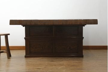中古　鉄刀木(タガヤサン)　2wayでフレキシブルに使える!!美しい杢目が目を惹く囲炉裏テーブル(木製火鉢、関西火鉢、長火鉢、ダイニングテーブル、6人掛け、食卓、座卓、センターテーブル、ローテーブル)(R-066912)