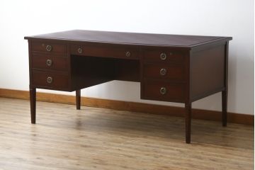 中古　神戸洋家具　メープル不二屋(MAPULE FUJIYA)　上品で洗練された佇まいが魅力の両袖デスク(両袖机、ニーホールデスク、ワークデスク、オフィスデスク、在宅用、在宅ワーク用)(定価約48万円)(R-066913)