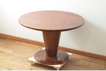 中古　美品　星野民藝(星野民芸)　艶やかな木肌と深みある色合いが魅力のラウンドダイニングテーブル(4人掛け、2人掛け、食卓、ラウンドテーブル、丸テーブル)(R-066914)