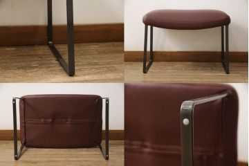 中古　美品　B&B Italia　Jeffrey Bernett(ジェフリー・バーネット)　Metropolitan'14(メトロポリタン)　 ARMCHAIRS(Steel base frame)　本革(レザー)　クールなモダンデザインがお洒落なアームチェア&オットマンのセット(1人掛けソファ、一人掛けソファ、回転椅子、回転イス、ラウンジチェア、フットスツール)(R-066946)
