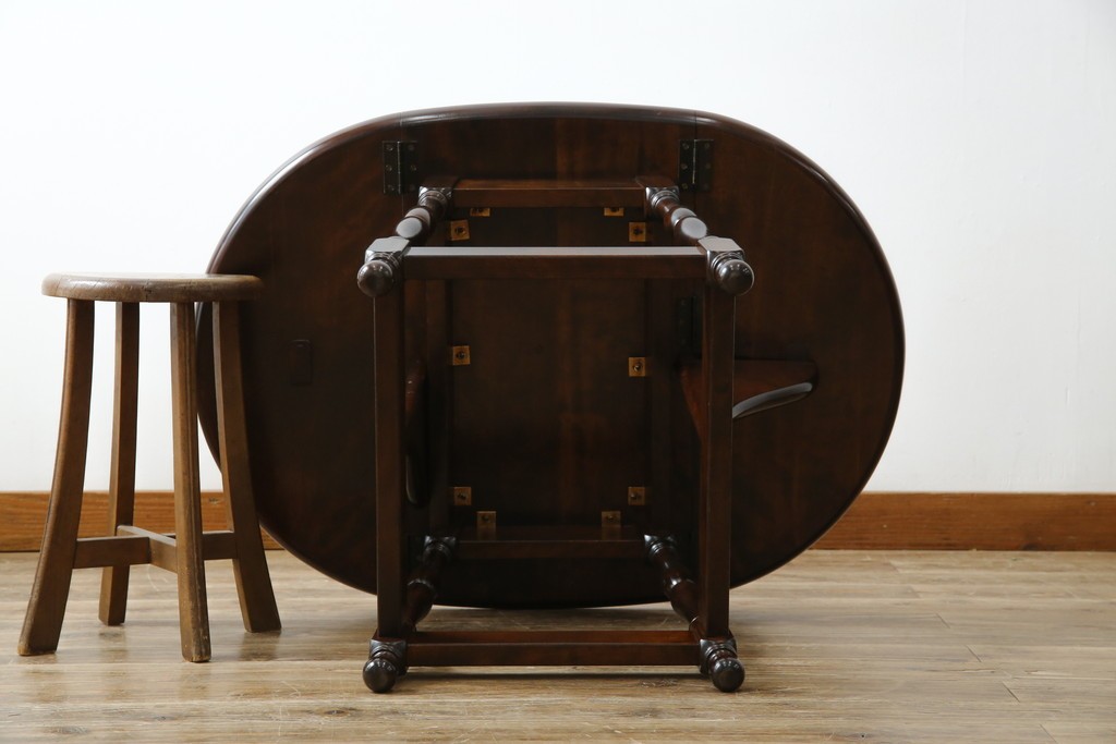 中古　松本民芸家具　凝った脚のデザインが魅力の#83型バタフライテーブル　定価約15万円　(R-067010)