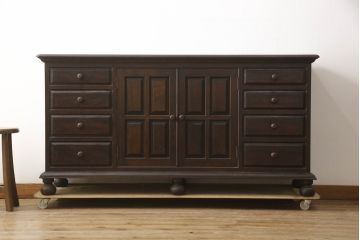 和製ビンテージ　激レア　希少　特注品!!　松本民芸家具　ボールフット型　両面使いできる優れもの!!クラシカルなデザインがお洒落なカウンターテーブルサイドボード(収納棚、戸棚、サイドキャビネット、ヴィンテージ)(R-067014)