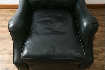 中古　DREXEL HERITAGE(ドレクセルヘリテイジ)　Upholstery(アップホルスタリー)コレクション　本革(レザー)　高級感溢れる佇まいが魅力のリクライニング付き1人掛けソファ(一人掛けソファ、1P、パーソナルチェア、ラウンジチェア、リクライニングソファ、アームソファ、フットレスト)(R-067021)