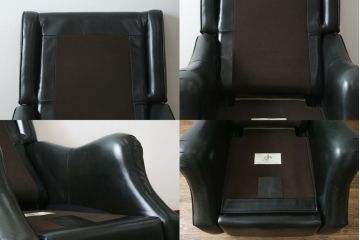 中古　DREXEL HERITAGE(ドレクセルヘリテイジ)　Upholstery(アップホルスタリー)コレクション　本革(レザー)　高級感溢れる佇まいが魅力のリクライニング付き1人掛けソファ(一人掛けソファ、1P、パーソナルチェア、ラウンジチェア、リクライニングソファ、アームソファ、フットレスト)(R-067021)