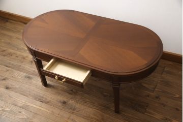 中古　美品!!　マルニ木工(MARUNI)　地中海シリーズ　クラシカルで優美な佇まいが魅力のセンターテーブル(ローテーブル、コーヒーテーブル、カフェテーブル、リビングテーブル、オーバル型)(定価約12万5千円)(R-067114)