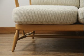 イギリスビンテージ　希少!　ERCOL(アーコール)　くつろぎの空間を演出する3人掛けソファとオットマンのセット(三人掛けソファ、3P、アームソファ、トリプルソファ、フットスツール、ヴィンテージ、英国、北欧)(R-067129)