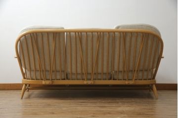 イギリスビンテージ　希少!　ERCOL(アーコール)　くつろぎの空間を演出する3人掛けソファとオットマンのセット(三人掛けソファ、3P、アームソファ、トリプルソファ、フットスツール、ヴィンテージ、英国、北欧)(R-067129)