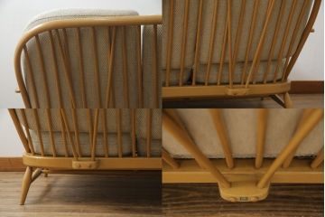 イギリスビンテージ　希少!　ERCOL(アーコール)　くつろぎの空間を演出する3人掛けソファとオットマンのセット(三人掛けソファ、3P、アームソファ、トリプルソファ、フットスツール、ヴィンテージ、英国、北欧)(R-067129)