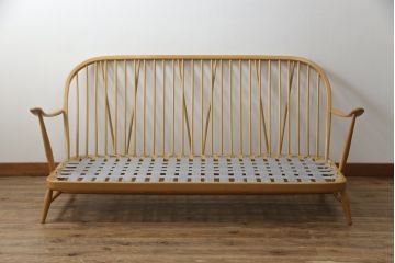 イギリスビンテージ　希少!　ERCOL(アーコール)　くつろぎの空間を演出する3人掛けソファとオットマンのセット(三人掛けソファ、3P、アームソファ、トリプルソファ、フットスツール、ヴィンテージ、英国、北欧)(R-067129)