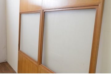 ビンテージ建具　大正ロマンの香り漂うモールガラス入りのレトロな引き戸2枚セット(引き戸、ガラス戸、板戸、ヴィンテージ)(R-067184)