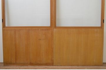 ビンテージ建具　大正ロマンの香り漂うモールガラス入りのレトロな引き戸2枚セット(引き戸、ガラス戸、板戸、ヴィンテージ)(R-067184)