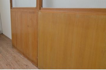 ビンテージ建具　大正ロマンの香り漂うモールガラス入りのレトロな引き戸2枚セット(引き戸、ガラス戸、板戸、ヴィンテージ)(R-067184)