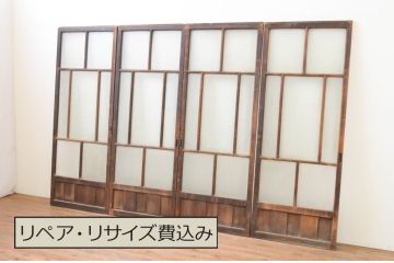 アンティーク建具　大正ロマンスタイルのお部屋作りにおすすめな幅狭ガラス戸4枚セット(引き戸)(R-067186)