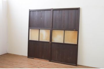 アンティーク建具　和の趣溢れるガラス帯戸2枚セット(引き戸、ガラス戸)(R-067187)