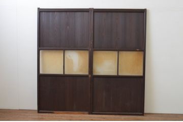 アンティーク建具　和の趣溢れるガラス帯戸2枚セット(引き戸、ガラス戸)(R-067187)