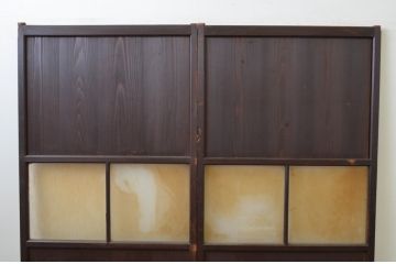 アンティーク建具　和の趣溢れるガラス帯戸2枚セット(引き戸、ガラス戸)(R-067187)
