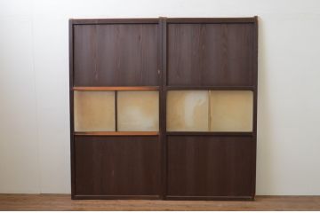 アンティーク建具　和の趣溢れるガラス帯戸2枚セット(引き戸、ガラス戸)(R-067187)