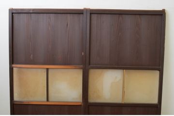 アンティーク建具　和の趣溢れるガラス帯戸2枚セット(引き戸、ガラス戸)(R-067187)