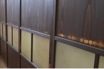 アンティーク建具　和の趣溢れるガラス帯戸4枚セット(引き戸、ガラス戸)(R-067188)