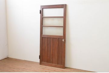 アンティーク建具　上手物!!　ガラスノブ付き　味わい深い木味のガラス扉1枚(木製扉、ドア)(R-067189)