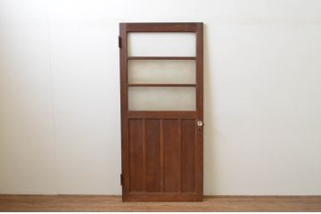 アンティーク建具　上手物!!　ガラスノブ付き　味わい深い木味のガラス扉1枚(木製扉、ドア)(R-067189)