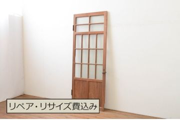 アンティーク建具　大正ロマン　希少な背高サイズ!!古い木味が魅力のガラス扉1枚(木製扉、ドア)(R-067191)